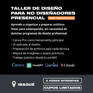 Taller de diseño para NO diseñadores presencial IBAGUÉ - Domingo 13 de septiembre de 2026